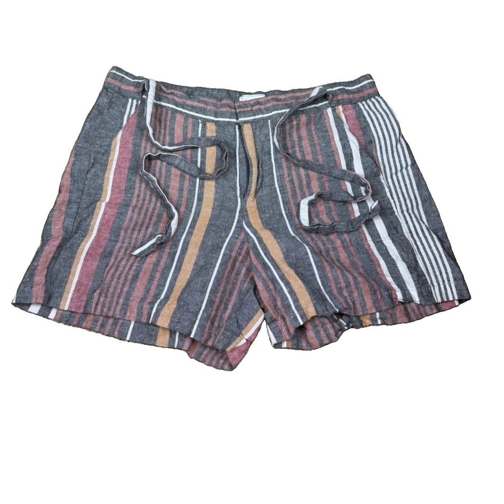Liz Claiborne Grey Stripe Linen-Blend Shorts Sz 6 Beach Front Tie